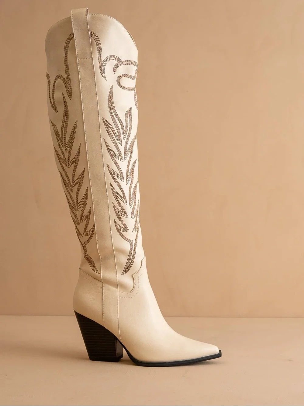 The Bronco Off White | Knee High Cowboy Western Boot